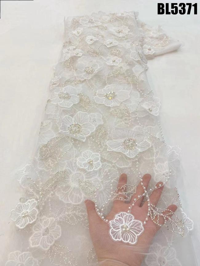 2023 Fashion Austria Wedding  Dress Bridal Dress Fabric High Quality Beaded lace Embroidery fabric Luxury French Tulle Mesh Lac