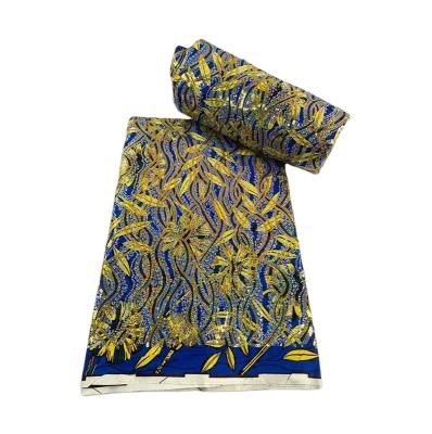 China Sequins bordado Sequins encaje de cera Tejido 100% poliéster paletas de cera ankara para el vestido en venta