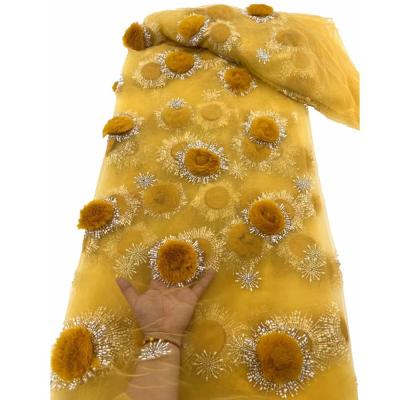 Китай Сексуальная прозрачная тюль 3D пом-пом вышитая кручевая кружевая кружевая ткань для свадебного платья барной сцены ткань для платья продается