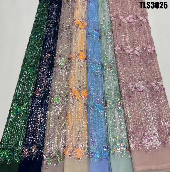 Quality Supoo Fabric Sequins French Tulle Lace Fabric for Wedding Evening Dress American for sale