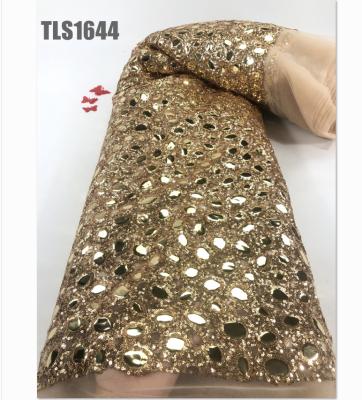China 2020  New Arrival  African Wedding Tulle sequins Lace French Embroidery Sequin Double Net Nigeria Fabric for sale