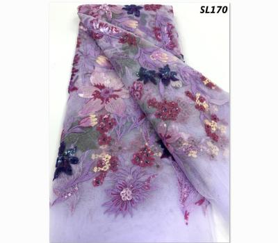 China 2020 fashion custom made sequin embroidered lace tulle for dress sequins lace fabric for sale