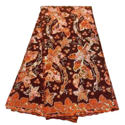 China Durable  velvet lace fabric mixed color flower embroidered with sequins african velvet lace with stones for sale