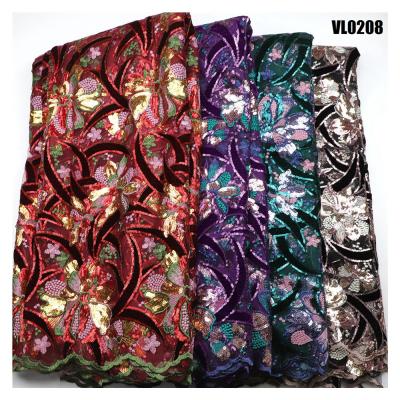 China 2021 the latest net lace with velvet mulit-color embroidery lace fabric with sequins for sale