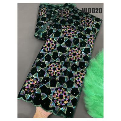 China Nice african lace embroidery velvet lace fabrics with sequins for dress for sale
