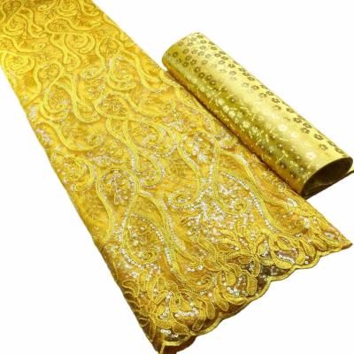 China Factory Custom Cheap Golden Supplier Net Embroidery Lace Fabric for sale
