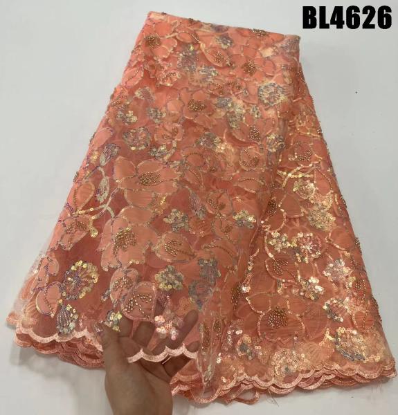 Quality 2023 Fashion flowers with sequins French embroidery beaded lace fabric wedding for sale