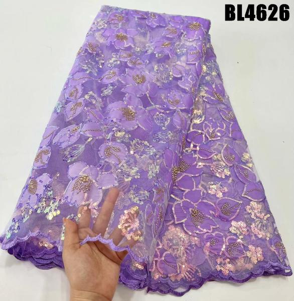 Quality 2023 Fashion flowers with sequins French embroidery beaded lace fabric wedding for sale