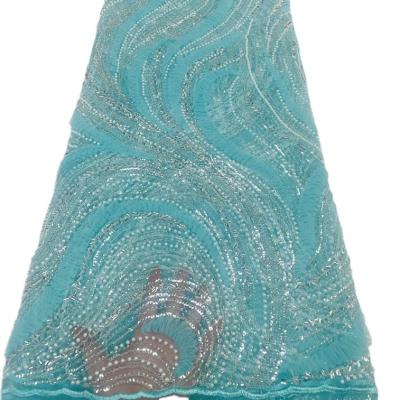China Tejido de encaje africano con cuentas de tejido de tulle hecho a mano encaje con lentejuelas para vestido de noche para fiesta o boda en venta