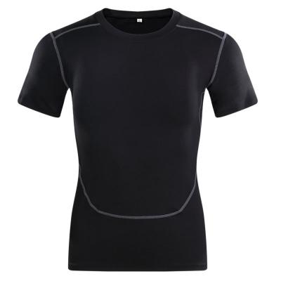 China Cycling Black Round Neck T Shirts Clothing High Flexibility Tight Sportswear T Shirts for sale