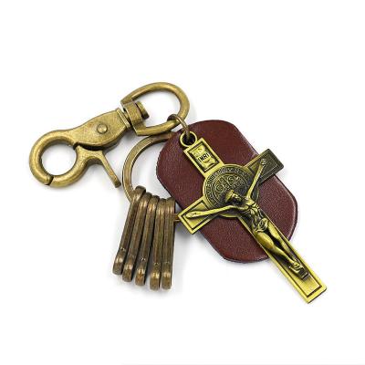 China OEM Personalized Keychain Gifts brown Cross Key Ring Retro Souvenir for sale
