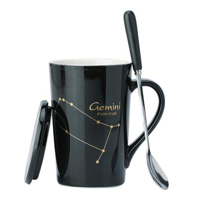 China 12 Constellation Custom Ceramic Mugs Coffee Tumbler Cups With Lid And Spoon for sale