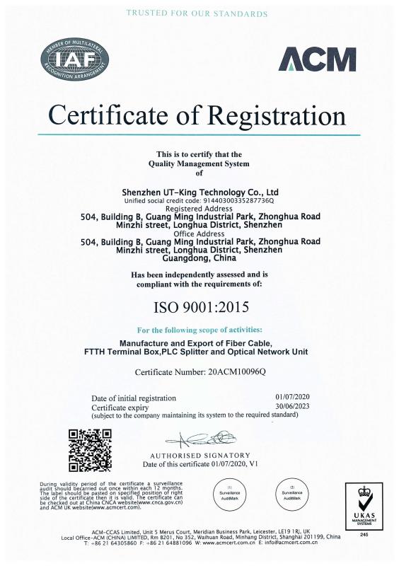 ISO9001 - Shenzhen UT-King Technology Co., Ltd.