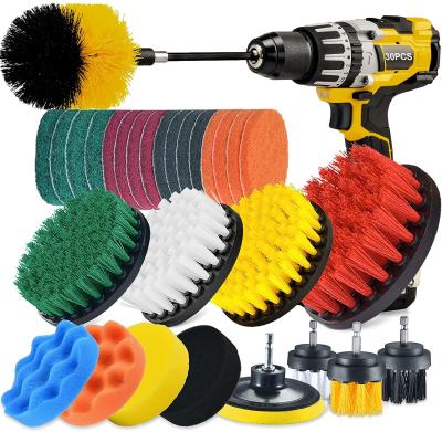China 30 Piece Drill Brush Scrub Pads and Sponge with Extend Long Attachment for sale