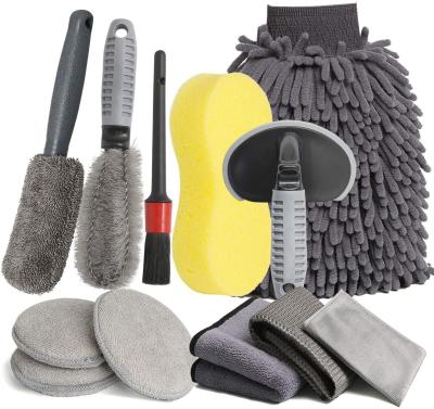 China 12pcs Car Cleaning Brush Set Wash Cleaning Tire Brush Set Gloves 22cm for sale