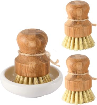 China 100% Natural Bamboo Scrubbing Brush Wooden Pot Scrubber 48mm Set SGS for sale