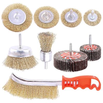 China 9pcs Cup Wire Wheel Brush 4500RMP Brass Coated Plating 8.5cm for sale