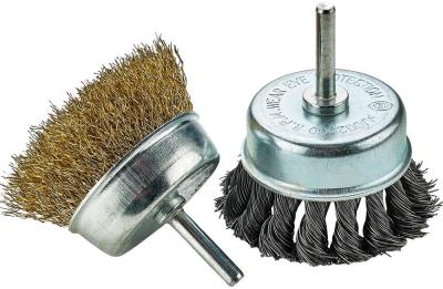 China 8.5cm Wire Wheel Brush Set 2pcs Knotting Crimping Stainless Steel Cup Brush for sale