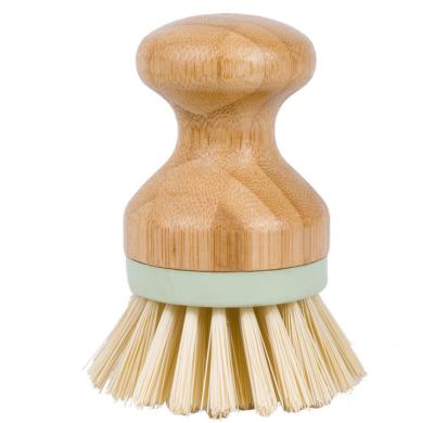 China 3.9in Kitchen Scrub Brush Bamboo Dish Scrubber Brush 2inch Long Bristles 150g With Wood Handle for sale