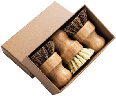 China 3.15in Round Kitchen Scrub Brush Set 3pcs Bamboo Pot Brush 8cm Air Dry for sale