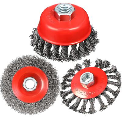 China 3 Pieces 4 Inch Wire Wheel Brush Coarse Crimped Twisted Knotted for sale