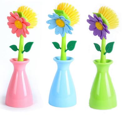 China Colorful Flower Dish Brush Plastic Vase With Sponge Pad Sustainable for sale