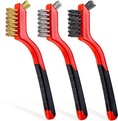 China Wire Brush Set 3Pcs Brass Bristles Curved Handle For Rust Dirt Paint Scrubbing for sale