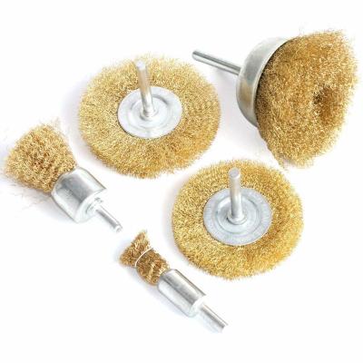 China 1 / 4 Inch Shank Brass Wire Wheel Brush Set Crimped For Drill for sale