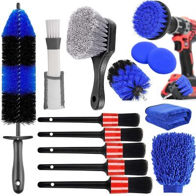 China 15pcs Car Cleaning Brush Set With Detailing Long Rim Microfibre for sale