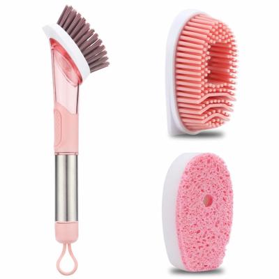 China Stainless Steel Handle Scrubber Brush With 3 Replacement Head for sale
