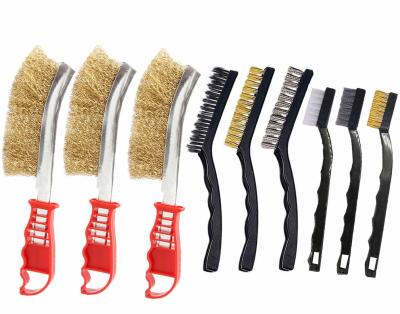 China Cleaning Steel Wire Brush Set With Brass And Nylon Bristles Curved Handle for sale