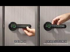 Curved Handle Fingerprint Door Lock Black Color Bluetooth Tuya App