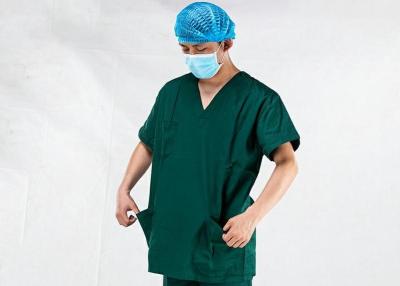 China Hospital Use Medical Surgical Scrub Suits Short Sleeve 100% Cotton V Neck for sale