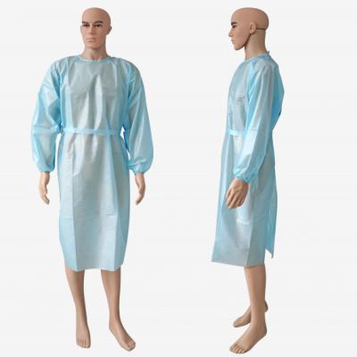 China Blue PP PE Waterproof Disposable Surgical Gown With Elastic Cuffs for sale