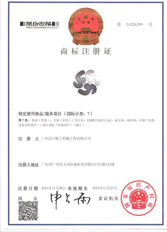 Trademark Registration Certificate - Guangzhou Zhongxing Seiko Machinery Engineering Co., Ltd