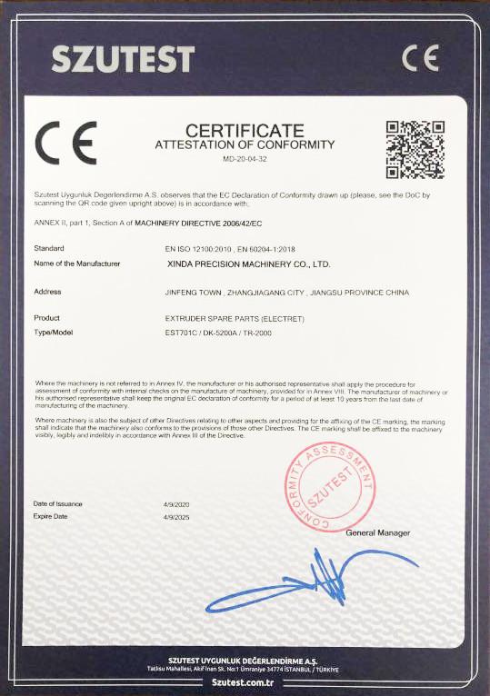 CE Electrical Certificate - ZHANGJIAGANG SAIJIA MACHINERY TECHNOLOGY CO.,LTD.