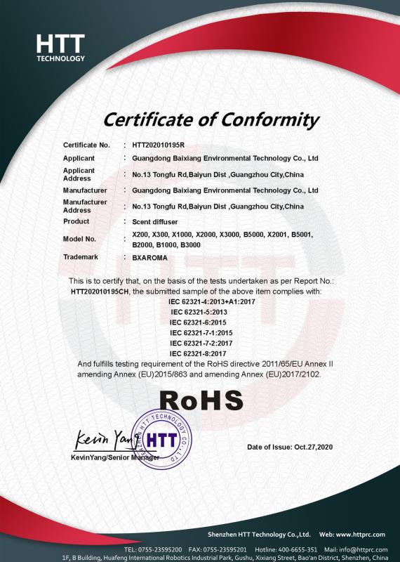 RoHs - Guangdong Baixiang Environmental Technology Co., Ltd.