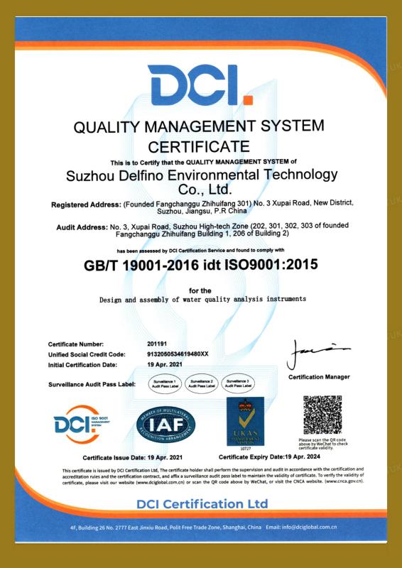 ISO9001 - Suzhou Delfino Environmental Technology Co., Ltd.