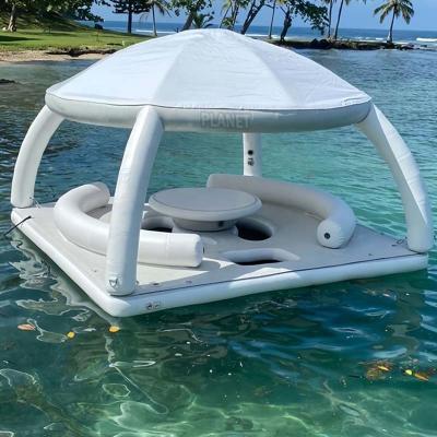 China Outdoor Entertainment Inflatable Floating Platform Inflatable Dock Tent Shade Floating Island for sale