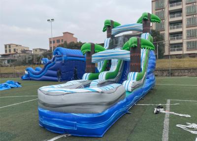 China Silk Screen Printing Tropical Palm Inflatable Water Slide With Pool for sale