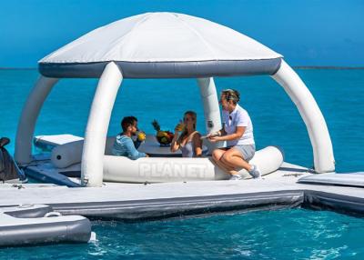 China 3.4x3.4m Floating Inflatable Docks Water Park Inflatable Resting Island With Shade Tent for sale