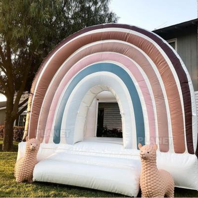 China PVC tarpaulin outdoor party rental Inflatable Rainbow bouncer with slide kids combo bounce house for sale