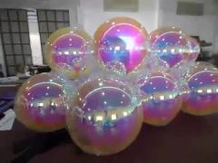 Giant PVC Silver Inflatable Mirror Ball Rainbow Hanging Reflective Decoration