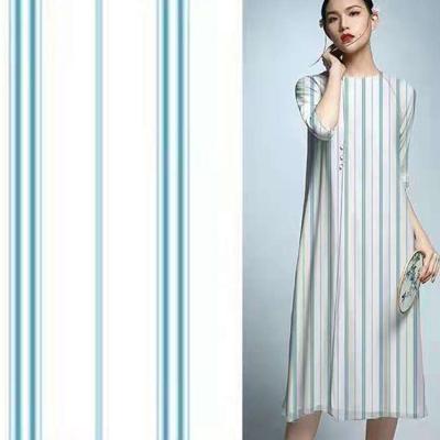 China 145cm Dress Cupro Viscose Fabric Stripes Flowers Chiffon Printed Fabric for sale