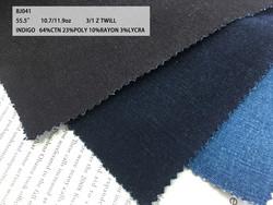 China 11.9oz 55.5 inch Stonewashed Denim Fabric 64% Cotton 23% Poly 10% Rayon 3% Spandex for sale