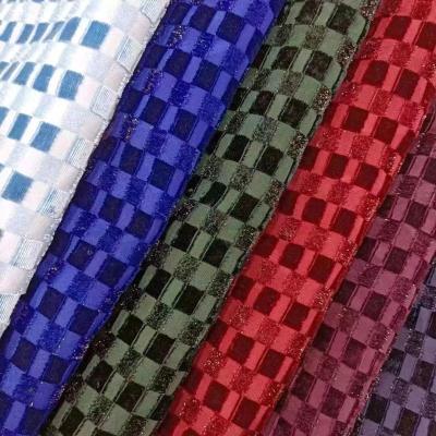 China Metal Glitter Check Knitted Velour Viscose Jacquard Burnt Out Velvet Fabric for sale
