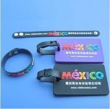 China Custom Advertising Logo Visit Mexico Travel Souvenir Wristband and Luggage Tag In Soft PVC Material for sale