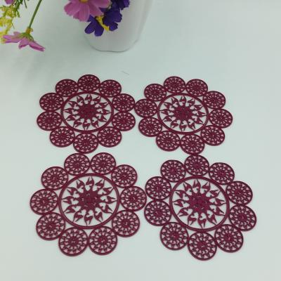 China Elegant Purplish Red Hollow Silicone Rubber PVC Coaster Table Placemat, Flower Design Consist Of Deer, Accept Paypal for sale