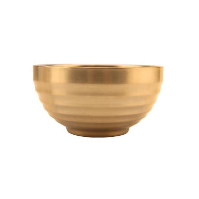 China Sustainable Titanium Gold Threaded Noodle Bowl SUS304 Dinner Round Shape Bowls Rice Soup Fruit Bowl for sale