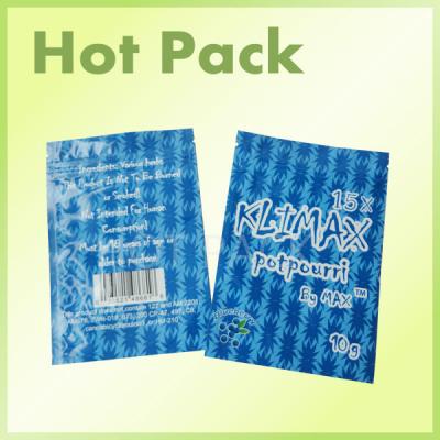China 10g Klimax Potpourri Heat Seal Aluminum Foil Sachets Bag With Tear Notch And Top Zipper for sale